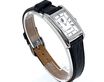 Silver Watch 925 Sterling Silver English Hallmarks With Black Leather Strap And Black Onyx Winder By JewelAriDesigns