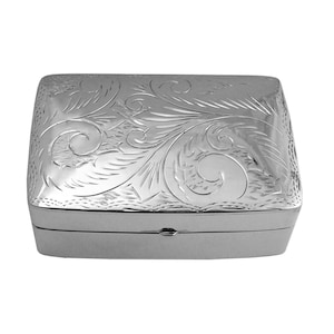 Large Engraved Rectangular Pill Box 925 Sterling Silver English Hallmarks By JewelAriDesigns