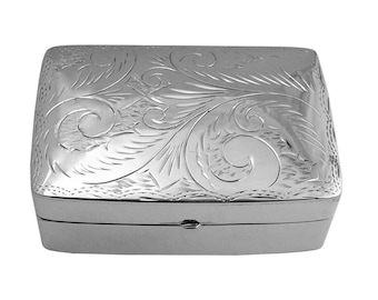 Large Engraved Rectangular Pill Box 925 Sterling Silver English Hallmarks By JewelAriDesigns