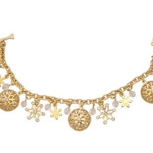 Christmas Snowflake Charm Bracelet Gold Plated Metal Alloy Set With Sparkling Czech Crystals By JewelAriDesigns