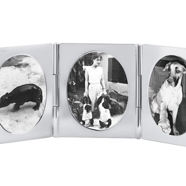 Verdreifachen Oval Miniatur Falten Reise Fotorahmen 925 Sterling Silber Englisch Hallmarks By JewelAriDesigns