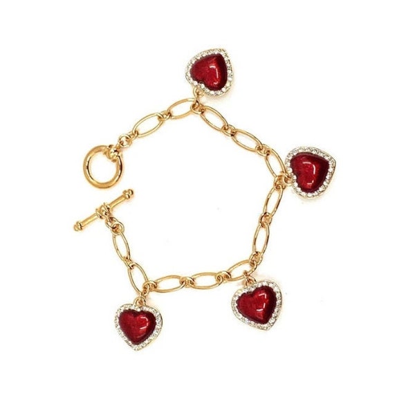 Plaqué Or Délicat Amour Swarovski ensemble Bracelet à Breloques Coeur Victorien