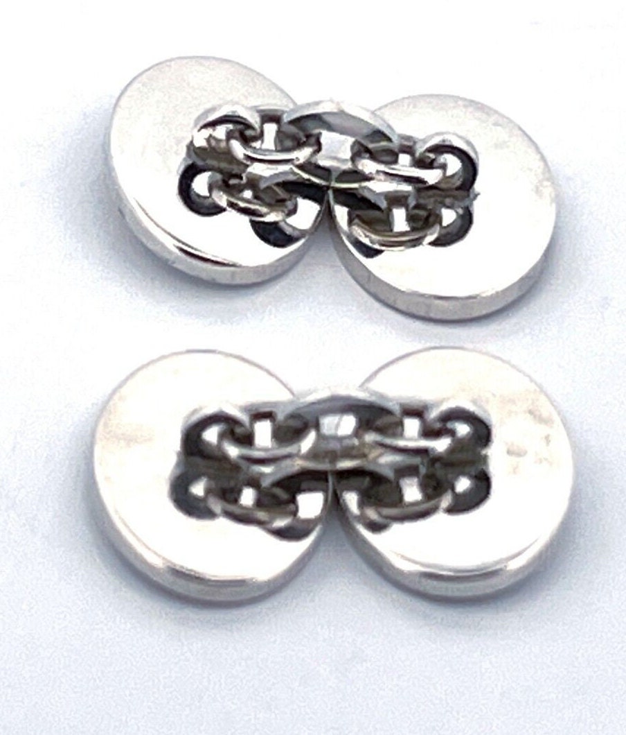 Oval Chain Cufflinks Engine Turned Hallmarked 925 Sterling Silver by ...