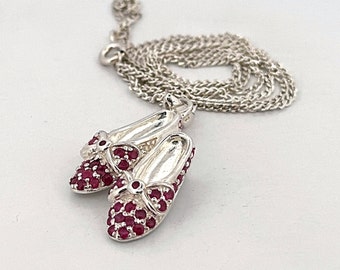 Magical Ruby Slippers Dorothy's Pendant 925 Sterling Silver Set With Ruby Crystals By JewelAriDesigns