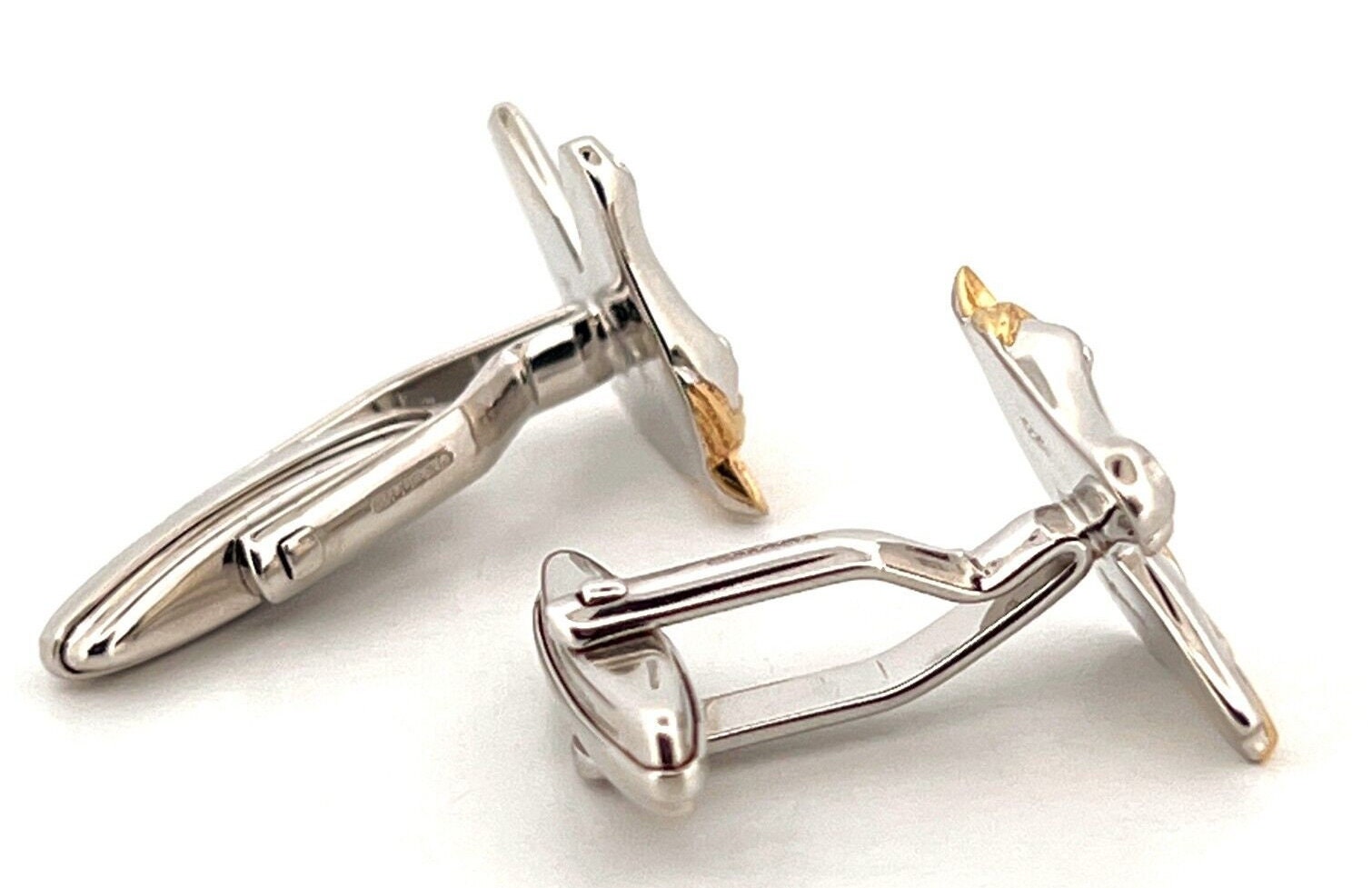 馬の頭のカフスボタン、金メッキ、925刻印入りスターリングシルバー