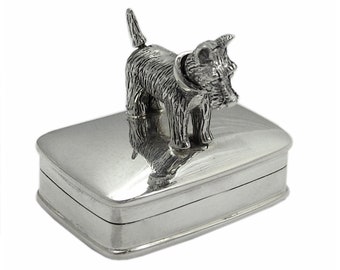 Scottie Dog Pill Box Keepsake Victorian Style 925 Sterling Silver English Hallmarks With Moving Articulated Scottie Dog By JewelAriDesigns