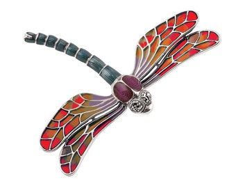 Broche de alfinete de libélula estilo Art Nouveau em prata esterlina 925 com marcas registradas inglesas definidas com esmalte e marcassita por JewelAriDesigns