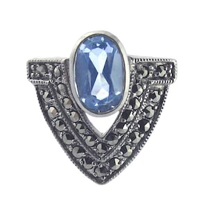 Aquamarine And Marcasite Victorian Style Ring 925 Sterling Silver By JewelAriDesigns