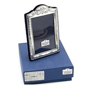 Classic Photo Frame Victorian Style 925 Sterling Silver English Hallmarks With Blue Velvet Back 9cm x 6cm By JewelAriDesigns