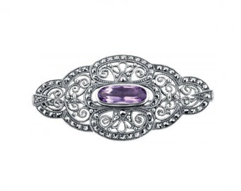 Markasit und Amethyst Brosche im viktorianischen Stil aus Sterlingsilber