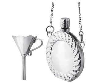 Victorian Sterling Silver Perfume Bottle Pendant Necklace, Funnel Set
