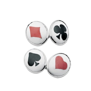 Gemelos con forma de naipe en plata de ley 925 con sello distintivo de JewelAriDesigns