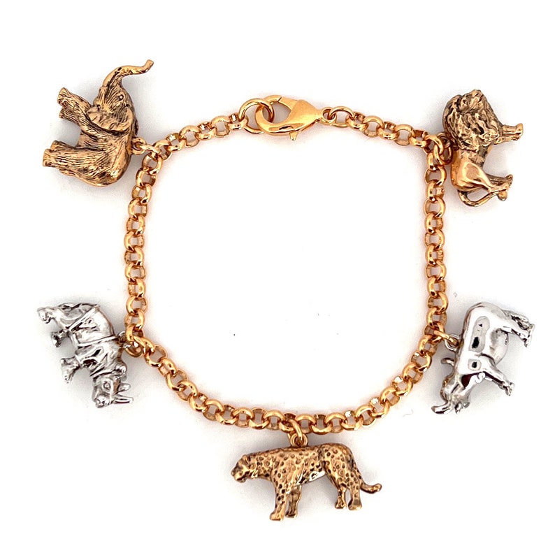 Safari Tier Big Five Charm Armband Vergoldete & rhodinierte Metalllegierung Von JewelAriDesigns Bild 4