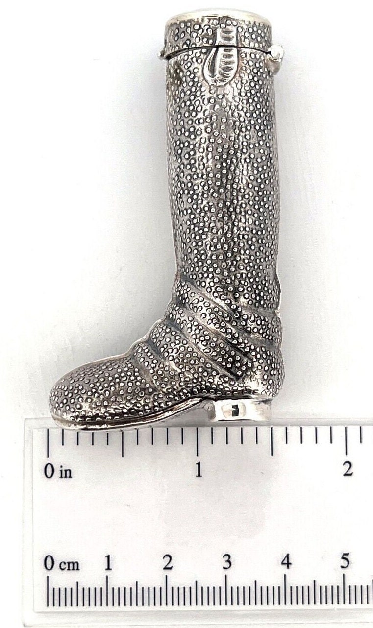 Riding Boot Pillbox Victorian Style 925 Sterling Silver English ...