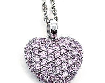 Heart Pendant 925 Sterling Silver English Hallmarks Set With Pink Cubic Zirconia