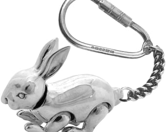 Moving Rabbit Keyring 925 Sterling Silver English Hallmarks By JewelAriDesigns