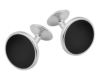 Sterlingzilveren manchetknopen met zwarte onyx - Engelse keurmerken
