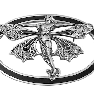 Winged Lady Fairy Pin Brooch Art Nouveau Style 925 Sterling Silver English Hallmarks With Enamel And Sparkling Crystals By JewelAriDesigns