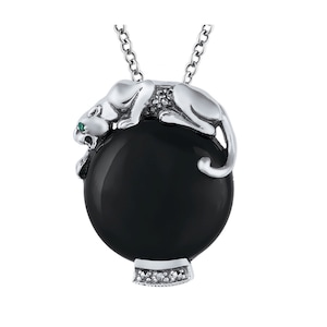 Panther Necklace Art Deco Style 925 Sterling Silver English Hallmarks Set With Black Onyx Marcasite And Emerald Eyes By JewelAriDesigns