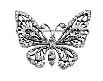 Schmetterling Pin Brosche Jugendstil 925 Sterling Silber Englisch Markenzeichen Set mit klaren Kristallen Von JewelAriDesigns