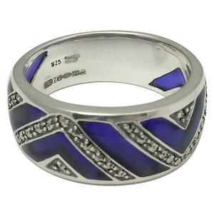 Ring With Blue Enamel & Marcasite 925 Sterling Silver Hallmarked By JewelAriDesigns