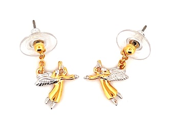 Angel Charm Earrings Gold And Rhodium Plated Metal Alloy