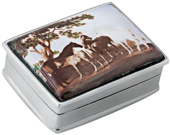 Pastillero de cinco caballos en plata de ley 925 con sellos ingleses y esmalte de JewelAriDesigns