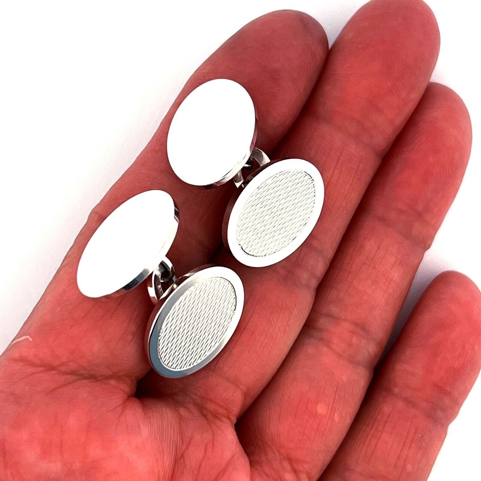 Oval Chain Cufflinks Engine Turned Hallmarked 925 Sterling Silver by ...