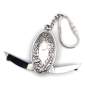 Embossed Penknife Keyring Victorian Style 925 Sterling Silver English Hallmarks By JewelAriDesigns