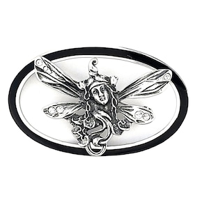 Fairy Pin Brooch Art Nouveau Style 925 Sterling Silver English Hallmarks Set With Enamel And Sparkling Crystals By JewelAriDesigns