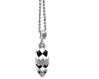 Elongated Oval Necklace Set With White Enamel And Marcasite