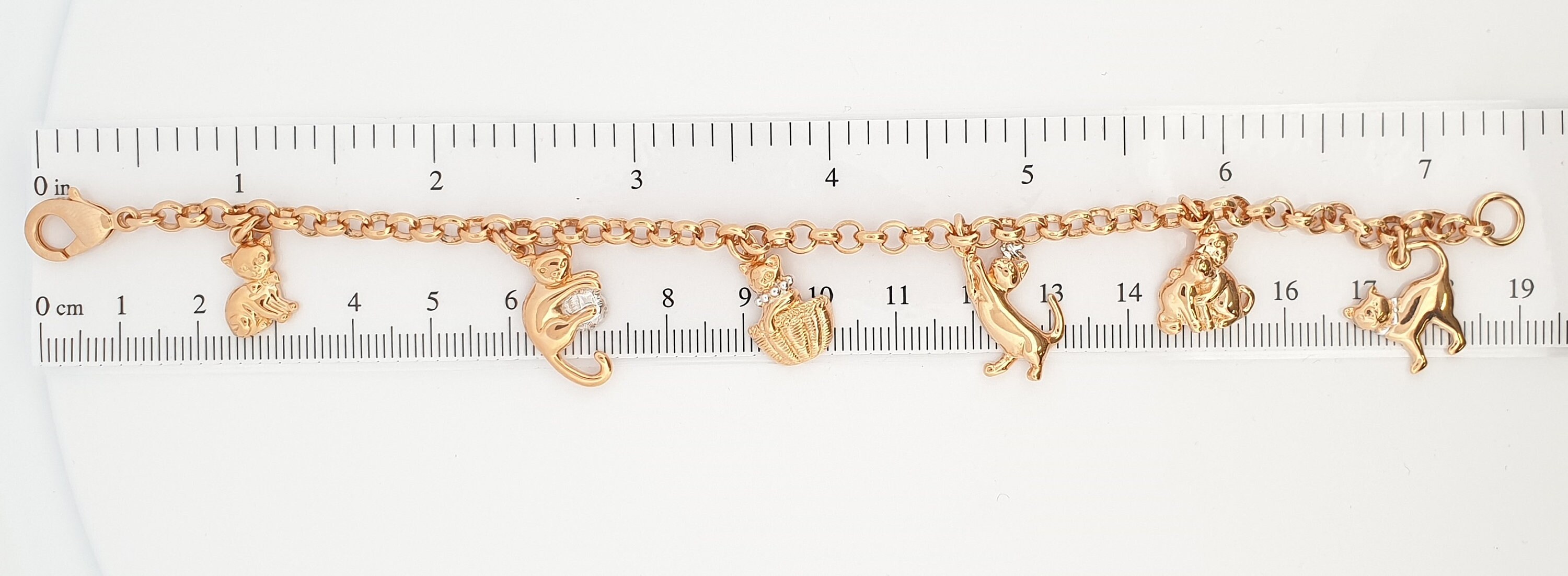 Kitten Charm Bracelet Gold Plated Metal Alloy Set With