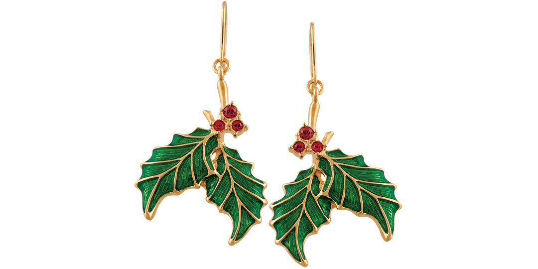 Christmas Holly Sparkle Stud Earrings