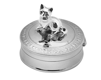 Cat Pill Box Keepsake Victorian Style 925 Sterling Silver English Hallmarks By JewelAriDesigns
