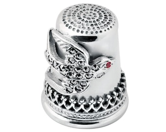 Swallow Thimble Victorian Style 925 Sterling Silver English Hallmarks Set With Marcasite and Garnet by JewelAriDesigns