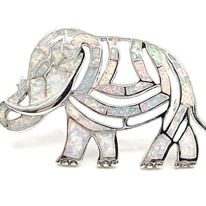 Exquisite Elephant Brooch Pin Sterling Silver 925 Hallmarked Set With White Opal Resin By JewelAriDesigns