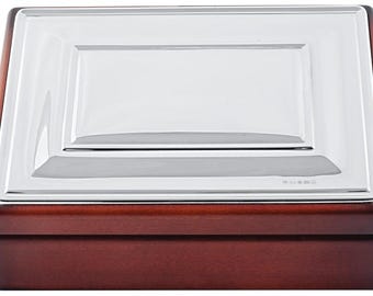 Sterling Silver Lid Keepsake Box, Mahogany Finish, English Hallmarks (15.5cm x 12cm)