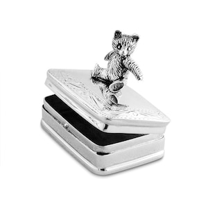 Teddy Bear Pill Box Keepsake Victorian Style 925 Sterling Silver English Hallmarks With Moving Articulated Teddy Bear By JewelAriDesigns