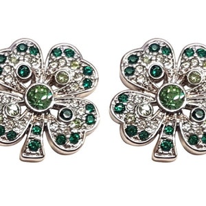 Four Leaf Clover St. Patrick&#39;s Day Stud Earrings Rhodium Plated Set With Sparkling Czech Crystals By JewelAriDesigns