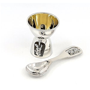 Spinning Rabbit Egg Cup And Spoon Set Christening Gift 925 Sterling Silver English Hallmarks By JewelAriDesigns