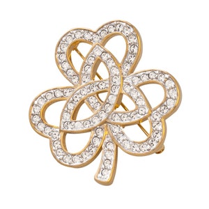 3 Leaf Clover Shamrock St. Patrick&#39;s Day Pin Brooch Gold Plated Metal Alloy Set With Sparkling Czech Crystals By JewelAriDesigns