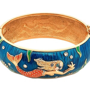Mermaid Cuff Bangle Gold Plated Metal Alloy Set With Enamel And Sparkling Czech Crystals By JewelAriDesigns