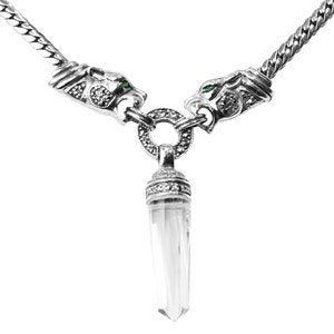 Panther Necklace Art Deco Style 925 Sterling Silver English Hallmarks With Marcasite Emerald Eyes & Rock Mineral Crystal By JewelAriDesigns