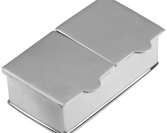 Pastillero rectangular de doble compartimento liso en plata de ley 925 con sellos ingleses de JewelAriDesigns