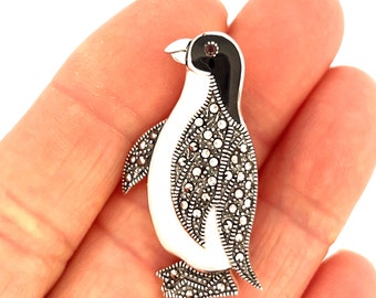 ペンギン ピンブローチ ペンギンのピンブローチ アールデコスタイル 925スターリング