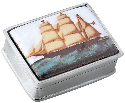 Sailing Ship Pill Box 925 Sterling Silver English Hallmarks Set With Enamel By JewelAriDesigns