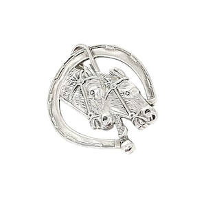 Horseshoe Horse Head Duo Equestrian Brooch Pin  Sterling Silver 925 British Hallmarks By JewelAri Designs