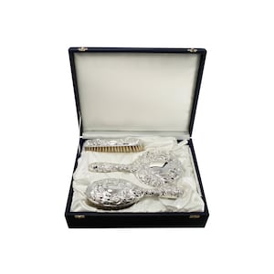 Brush Mirror And Comb Vanity Set Victorian Style 925 Sterling Silver English Hallmarks By JewelAriDesigns