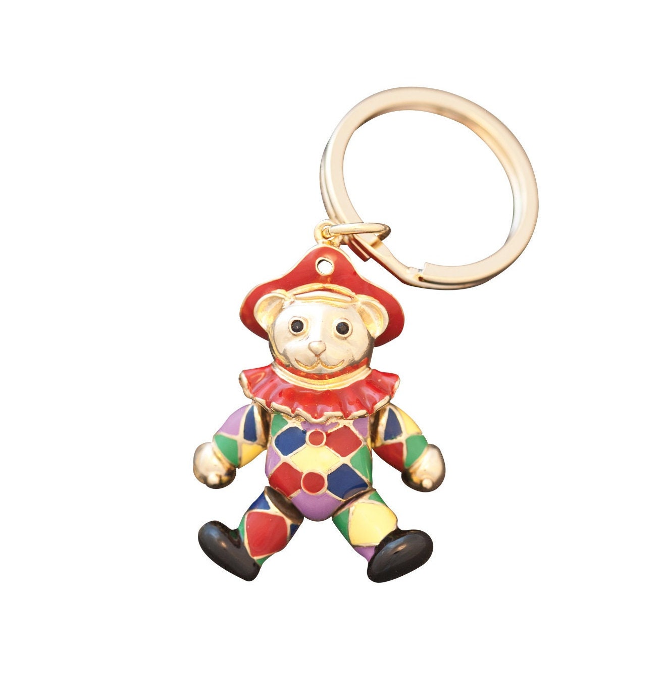 Moving Harlequin Teddy Key Ring Gold Plated Metal Alloy Set With Enamel and Black Sparkling Swarovski Crystals by Jewelaridesigns Etsy Ireland