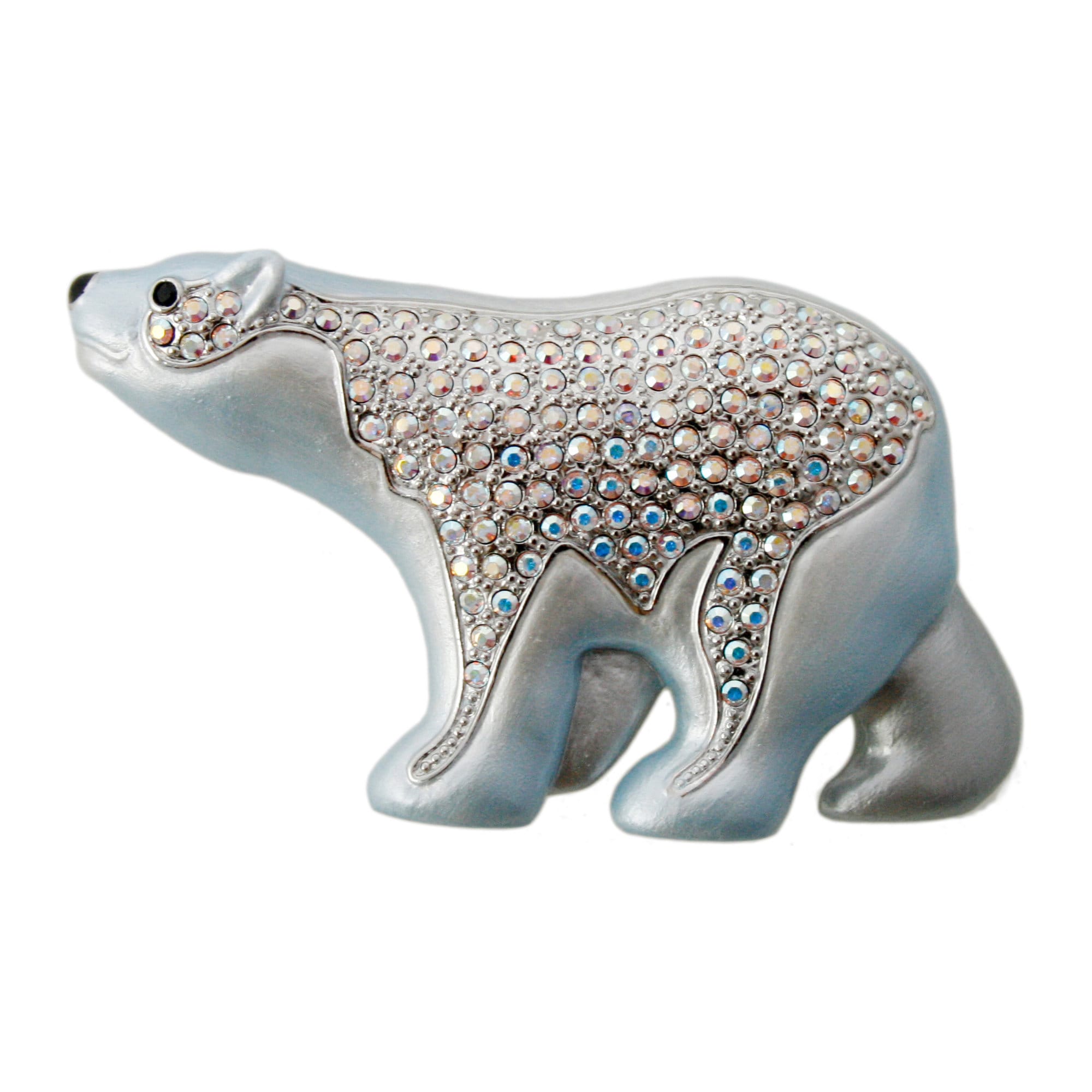 Rhodium Plated Crystal Teddy Bear Brooch - Swarovski Crystal Bear With Bow & Heart Pin, 45mm Across | Cute Animal Brooch For Gifts